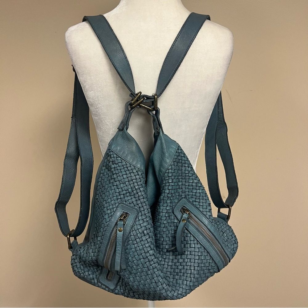 Milo Teal woven leather Shoulder Bag/ bookbag